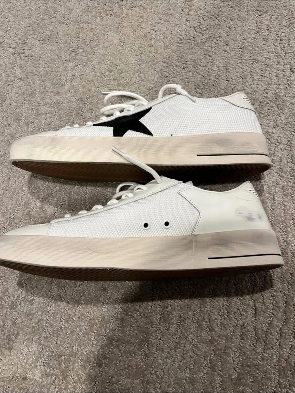 Golden Goose White Leather Sneakers with Black Star Accent